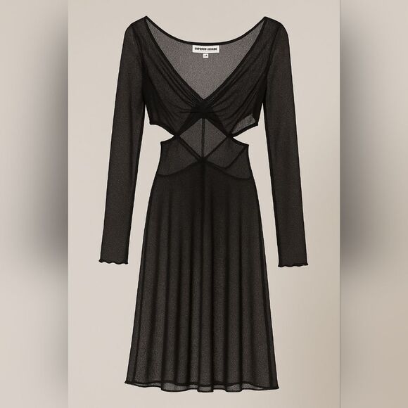 Emporio Armani Black See through Peek-a-boo Long Sleeve Dress Size 6 Italy Made - Picture 1 of 8
